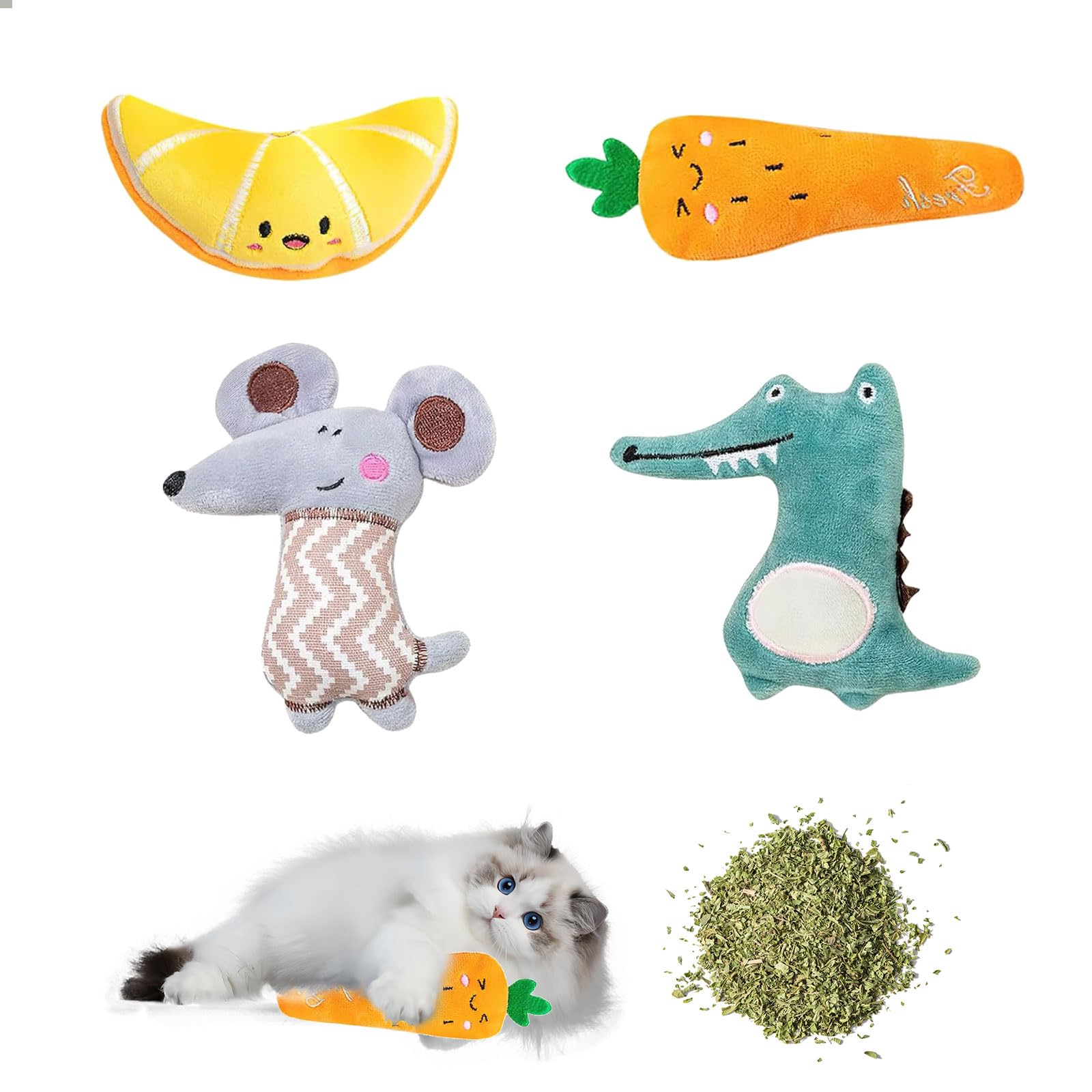 Moguri 4 szt. zabawki z kocimiętką, zabawka dla kota z kocimiętką, zabawka dla kota do samodzielnej zabawy Catnip Toy Cat Toys, poduszka z kocimiętką pluszowa zabawka dla kotów