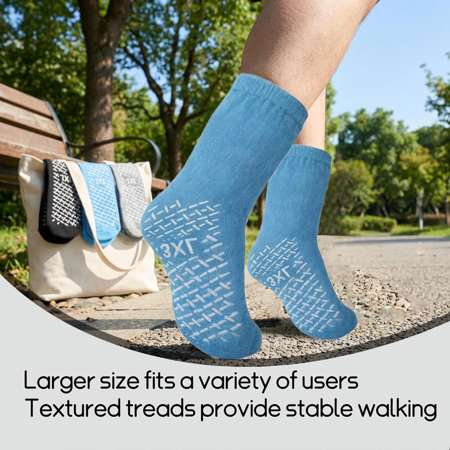 15 Pairs Non Slip Hospital Socks Extra Wide Single Tread Slipper Socks with Grips for Seniors Patient Women Men