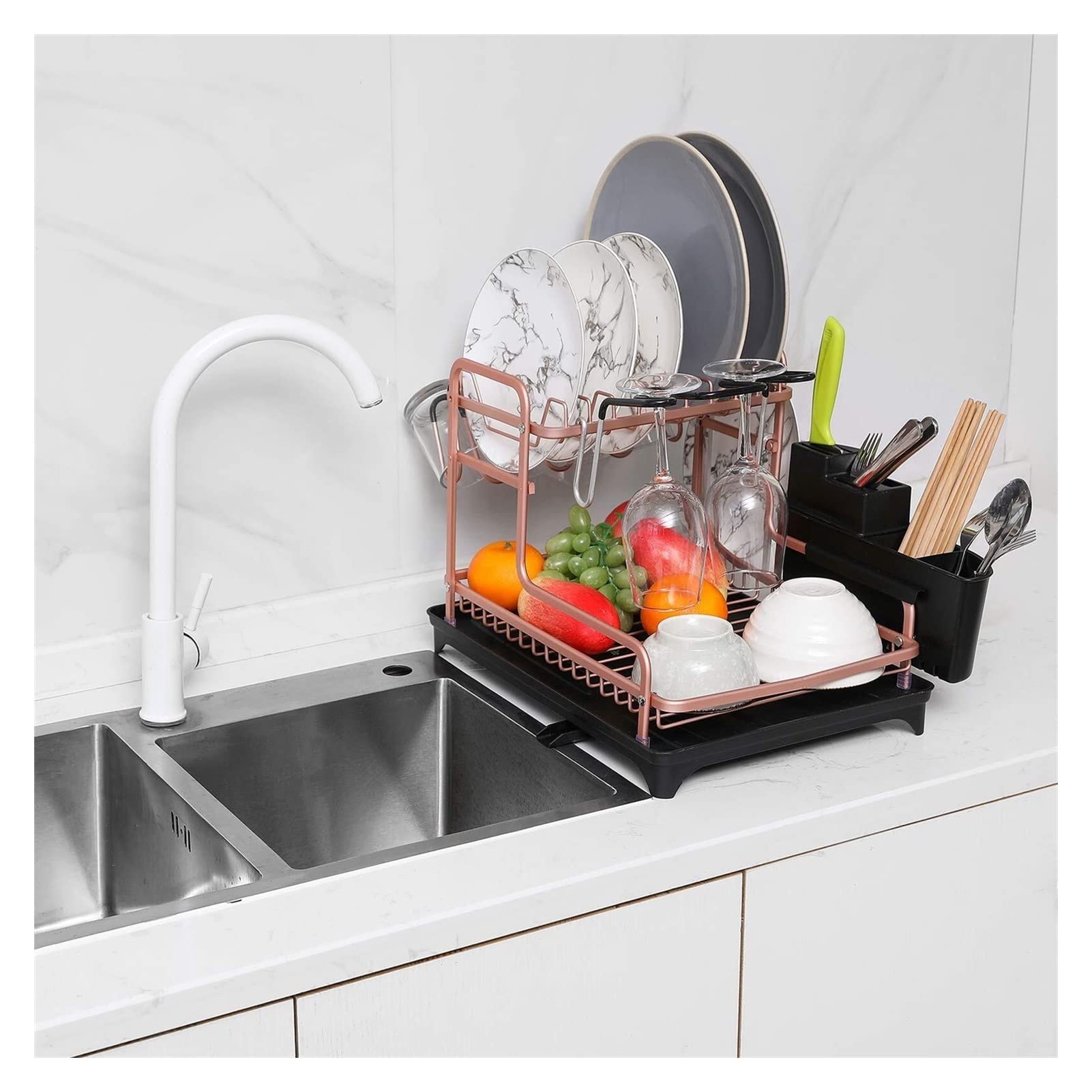 UNNS Geschirrständer Küchenaufbewahrungsregal Teller Trocknung Rack Küchenregal Organizer über Waschbecken Utensilien Halter Schüssel Schüssel ablassen Regal Abtropfgestell (Color : A)