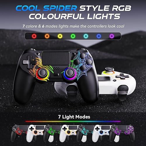 Miniatura 2 de Fanyooge Controller Wireless for PS4, 2 Pack Spider Pattern RGB Controller for Ps4 with Hall Effect Joystick1000mAh BatteryUSB CDual Vibration6-Axis