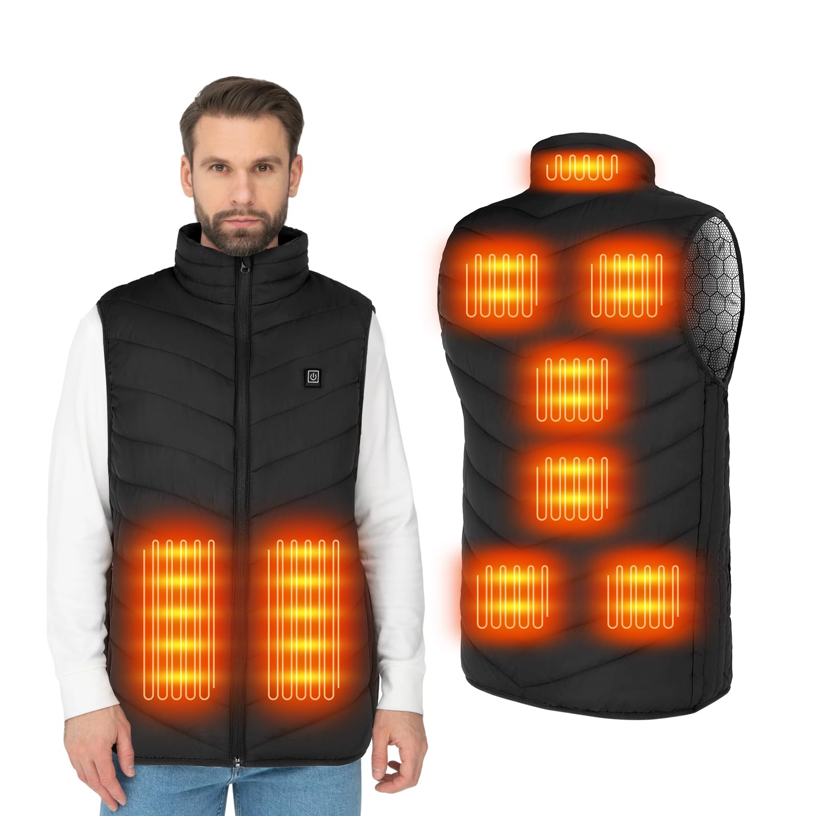 OrgoneHeated Vest for Men Women 9 Heating Zones Lightweight Heated Jacket with 3 Heat Levels USB Charging No Battery