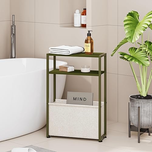 Miniatura 9 de Mesa auxiliar estrecha, mesa auxiliar delgada con revistero, mesa de baño para espacios pequeños, mesita de noche estrecha para sala de estar, Negro