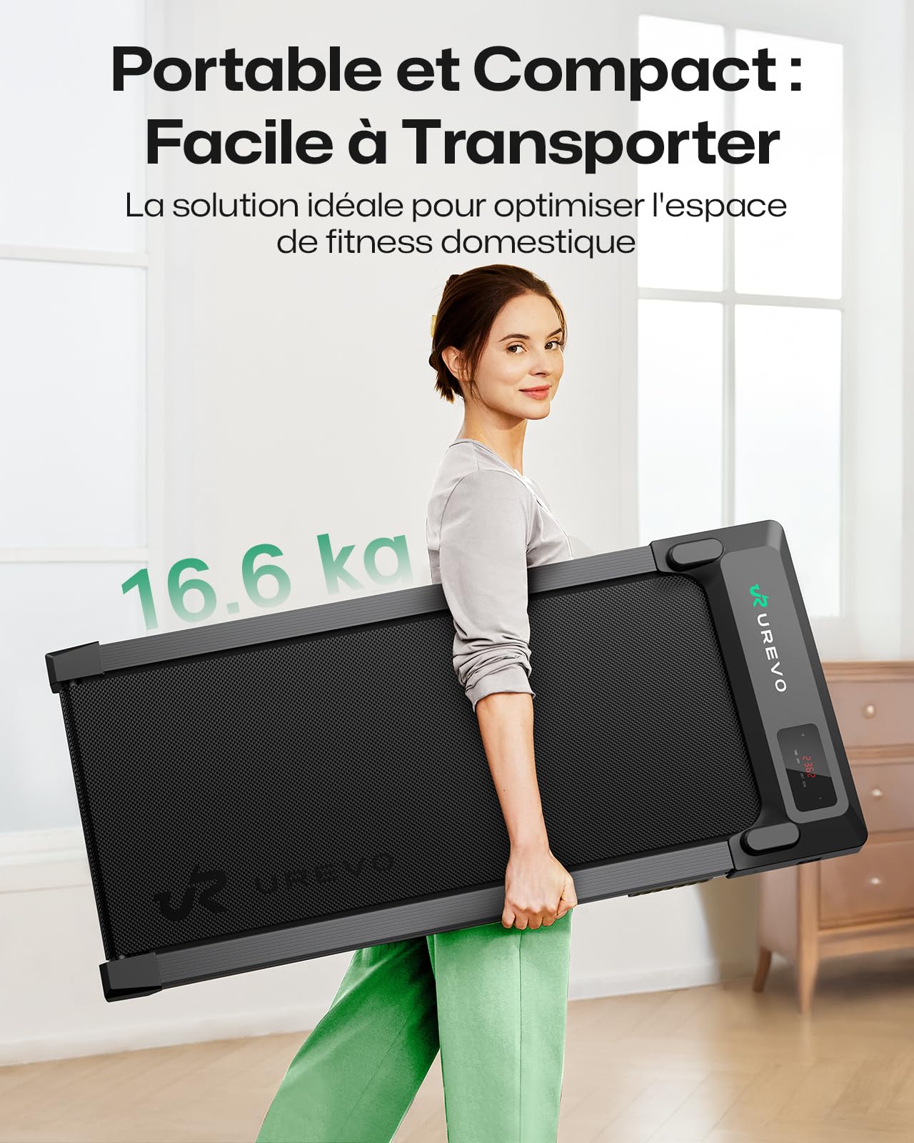 UREVO Tapis de Marche Compact 1-6KM, Tapis de Course Silencieux à Une Touche, Télécommande & Contrôle SmartAPP, Pliable et Léger pour Bureau et Maison, Fitness Quotidien sans Bruit