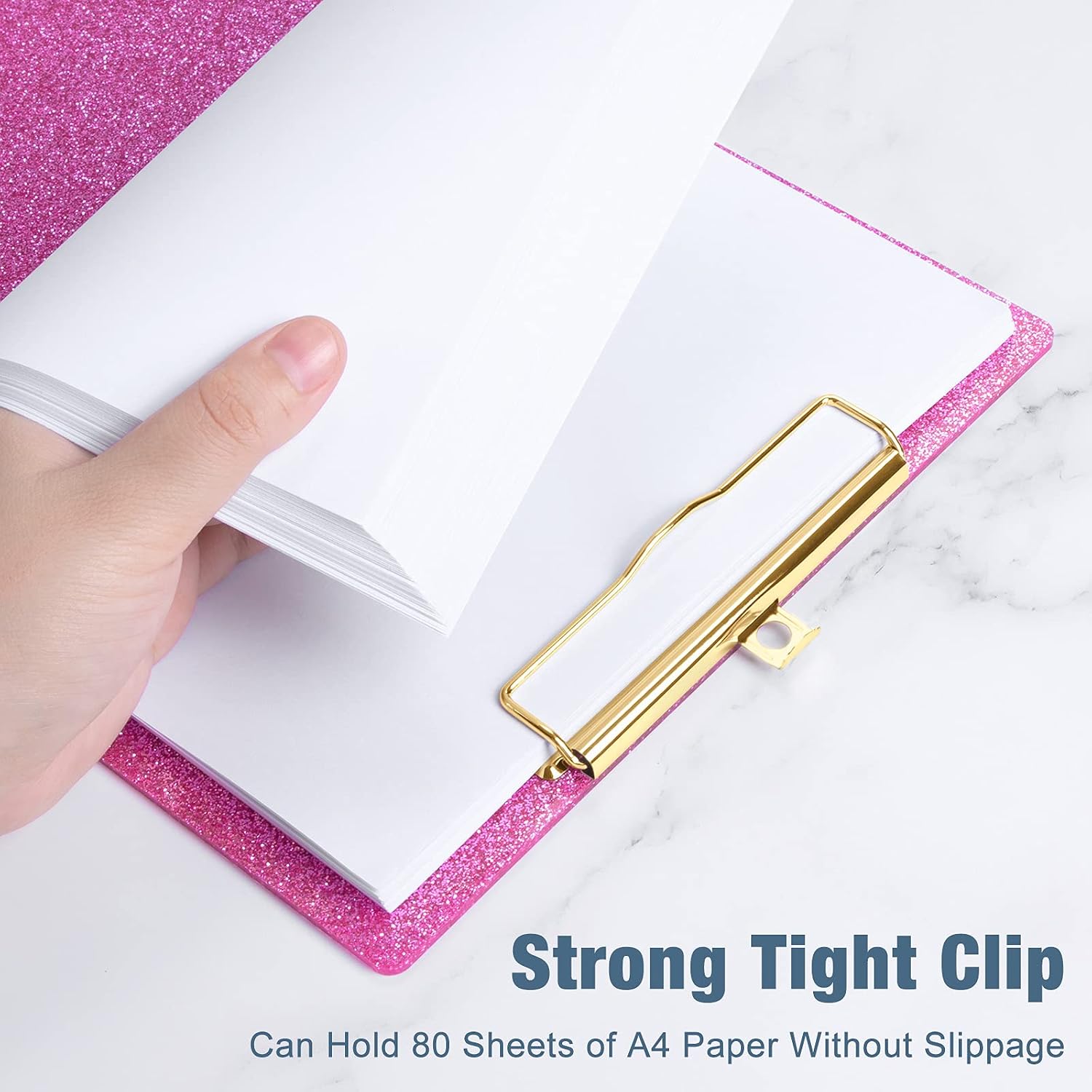 Piasoenc Acrylic Clipboards, Fashion Glitter Clip Board with Low Profile Gold Clip - Image 4