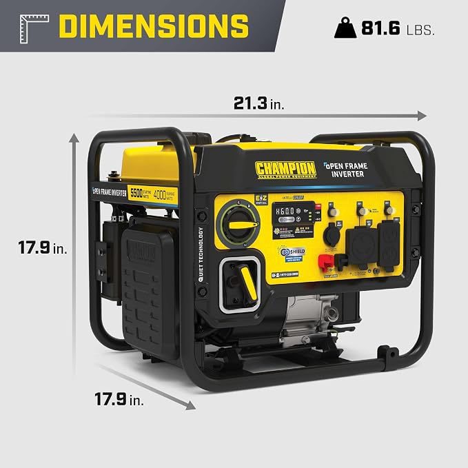 Generador portátil Champion Power Equipment de 5500 vatios listo para RV, con tecnología inverter, CO Shield y tecnología silenciosa miniatura 3