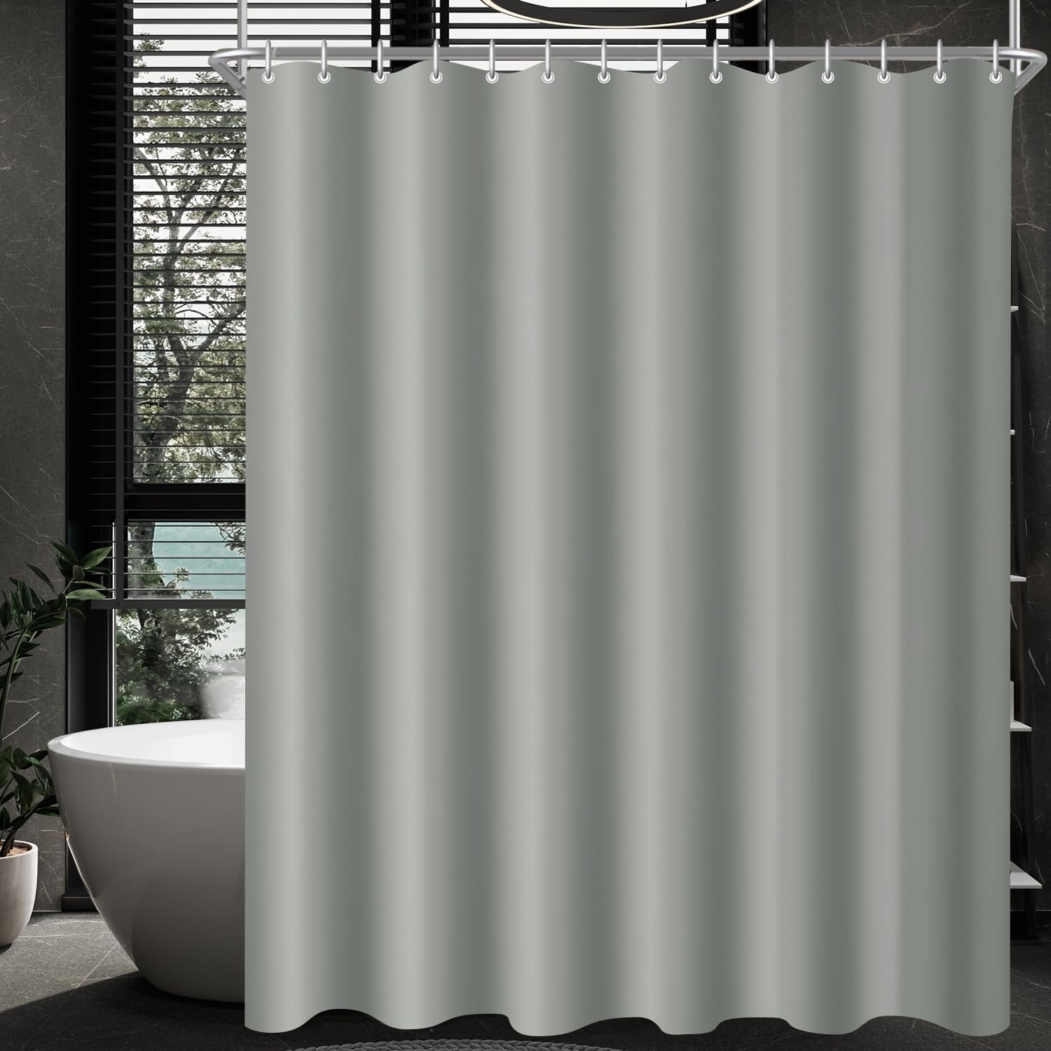 Lerores Shower Curtain, 180 x 180 cm, Grey, Weighted Hem, Anti-Mould Textile, Water-Repellent, Washable Polyester Fabric Bath Curtains for Bathroom, Bathtub with 12 Shower Curtain Rings