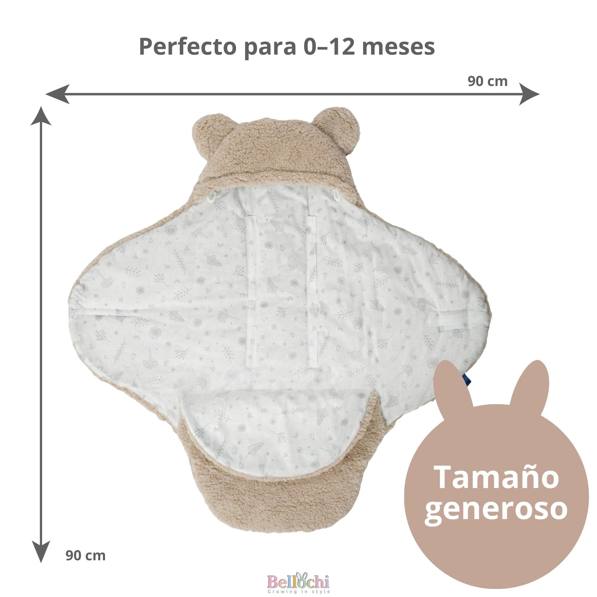 BELLOCHI Manta para capazo de bebé, color marrón, manta para cochecito y asiento de coche, 90 x 90 cm, algodón suave, con certificación Oeko-Tex, manta de invierno para bebés
