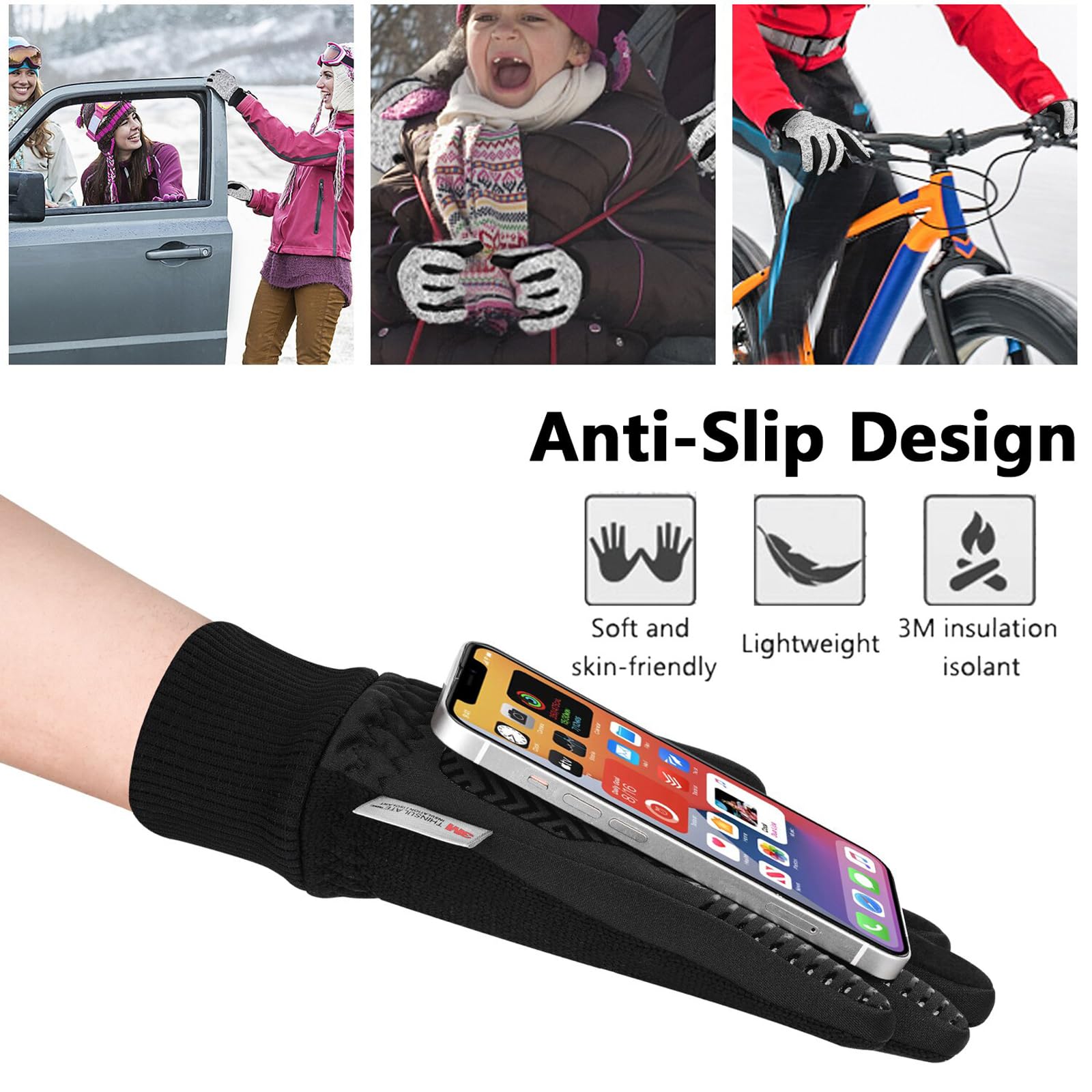 Guanti Invernali Guanti Caldi, Guanto Antiscivolo Touchscreen Guanti da Ciclismo per Bici per Guida, Sci, Corsa, Moto/Palestra