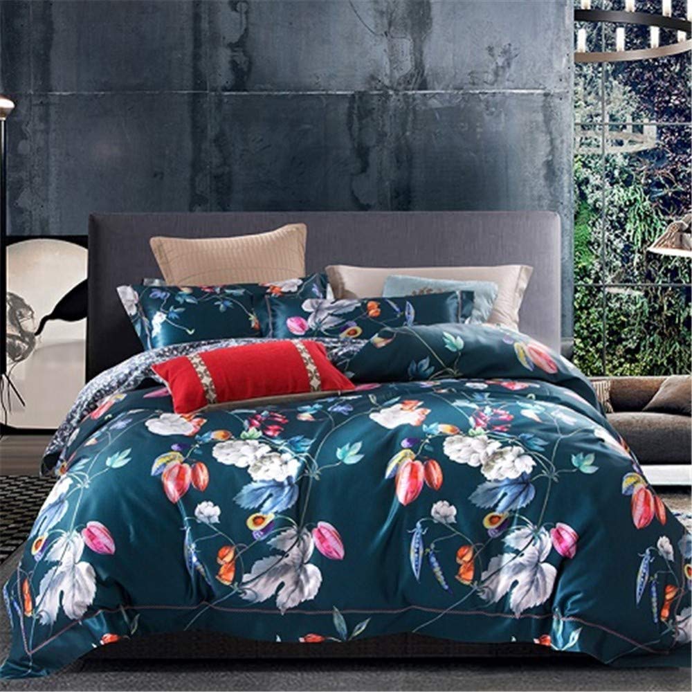 Suave edredón de algodón egipcio estilo boho azul verde para un sueño fresco y reparador
