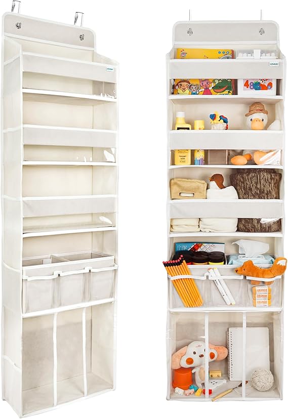 Door Hanging Baby Storage Organizer – Large Capacity Diaper Caddy with 3 Bins, 10 Side Pockets & Hanging Nursery Organizer for Baby Essentials (Beige)