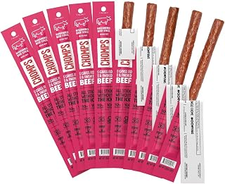 Chomps Grass-Fed and Finished Spicy Habanero Beef Jerky Snack Sticks 10-Pack - Keto, Paleo, Whole30, 10g Lean Meat Protein, Gluten-Free, Zero Sugar Food, Non-GMO
