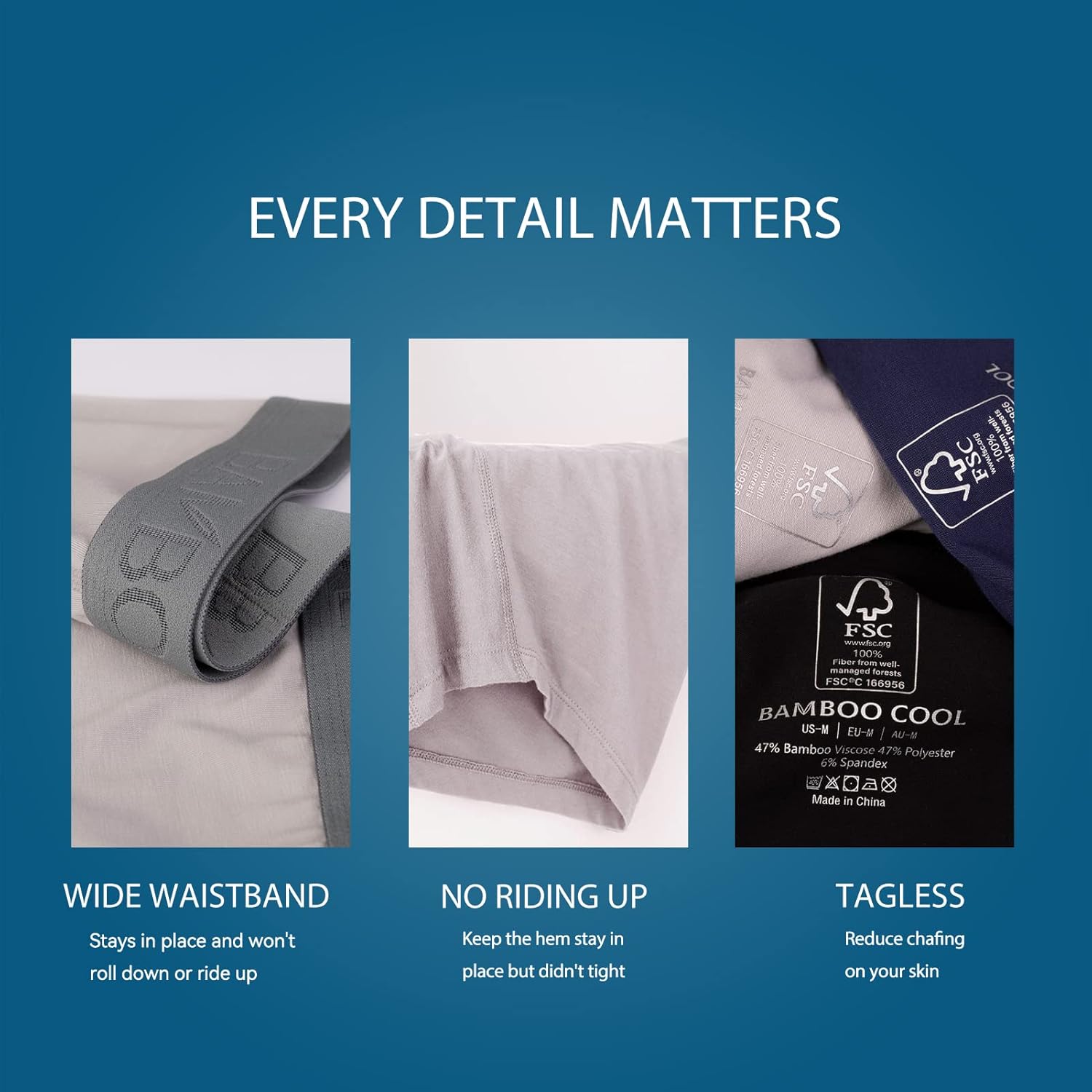 BAMBOO COOL Men's Underwear Boxer Briefs Fly with Built-in 3D Pouch Comfortable Cool Underwear for Men 4 Pack - Image 5