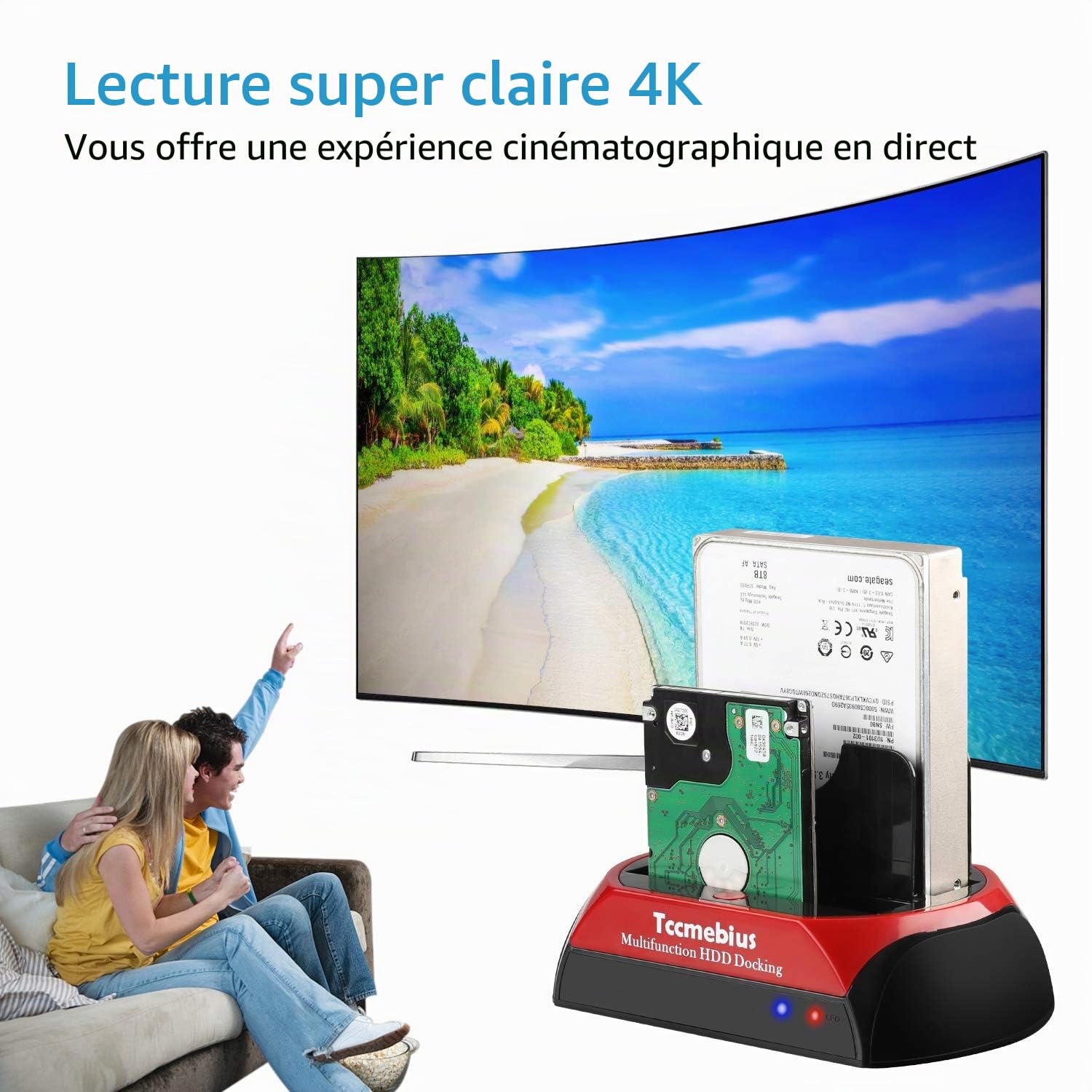 USB 2.0 Station d'accueil pour Disque Dur, TCC-S867-DE USB 2.0 à SATA IDE Dual Slots Boîtier de Disque Dur Externe, pour 2.5 "3.5" SSD IDE SATA I/II/III HDD