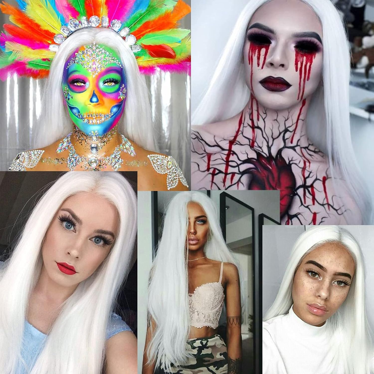 Luwigs Platinum White Synthetic Lace Front Wigs Long Silky Straight White Heat Resistant Replacement Wigs for Party Cosplay Daily Wear 22inch