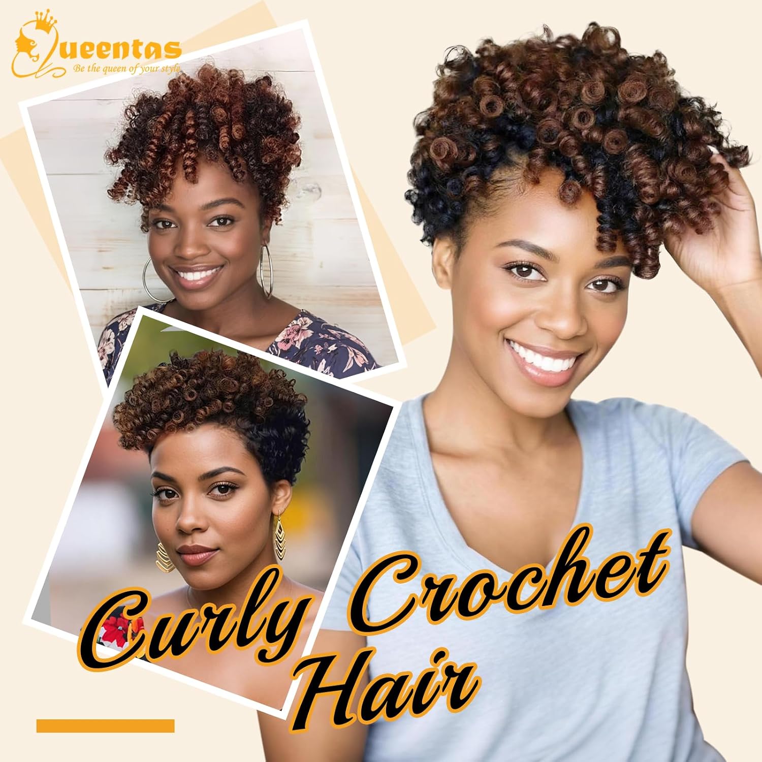 QUEENTAS 6 Packs Short Crochet Hair for Black Women 20inch 6MM Small Curly Tapered Cut Yanky Twist Prelooped Synthetic Crochet Hair Extensions Braids Ringlet Wand Jerry Curl(Black to Brown #1B/30)