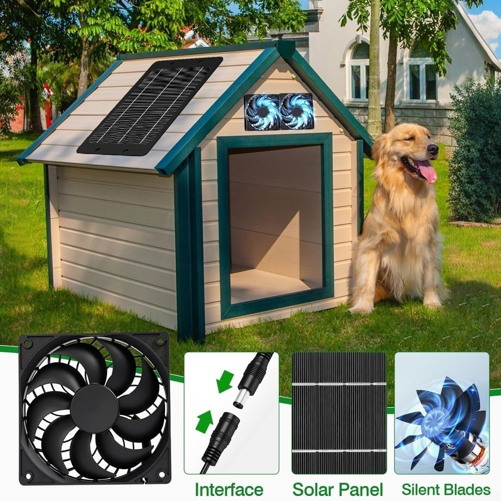 Kit de ventilador de panel solar, IP65 impermeable con energía solar, ventilador de escape dual de 12 V, ventiladores de ventilación al aire libre para gallineros, invernaderos, cobertizos, casas de