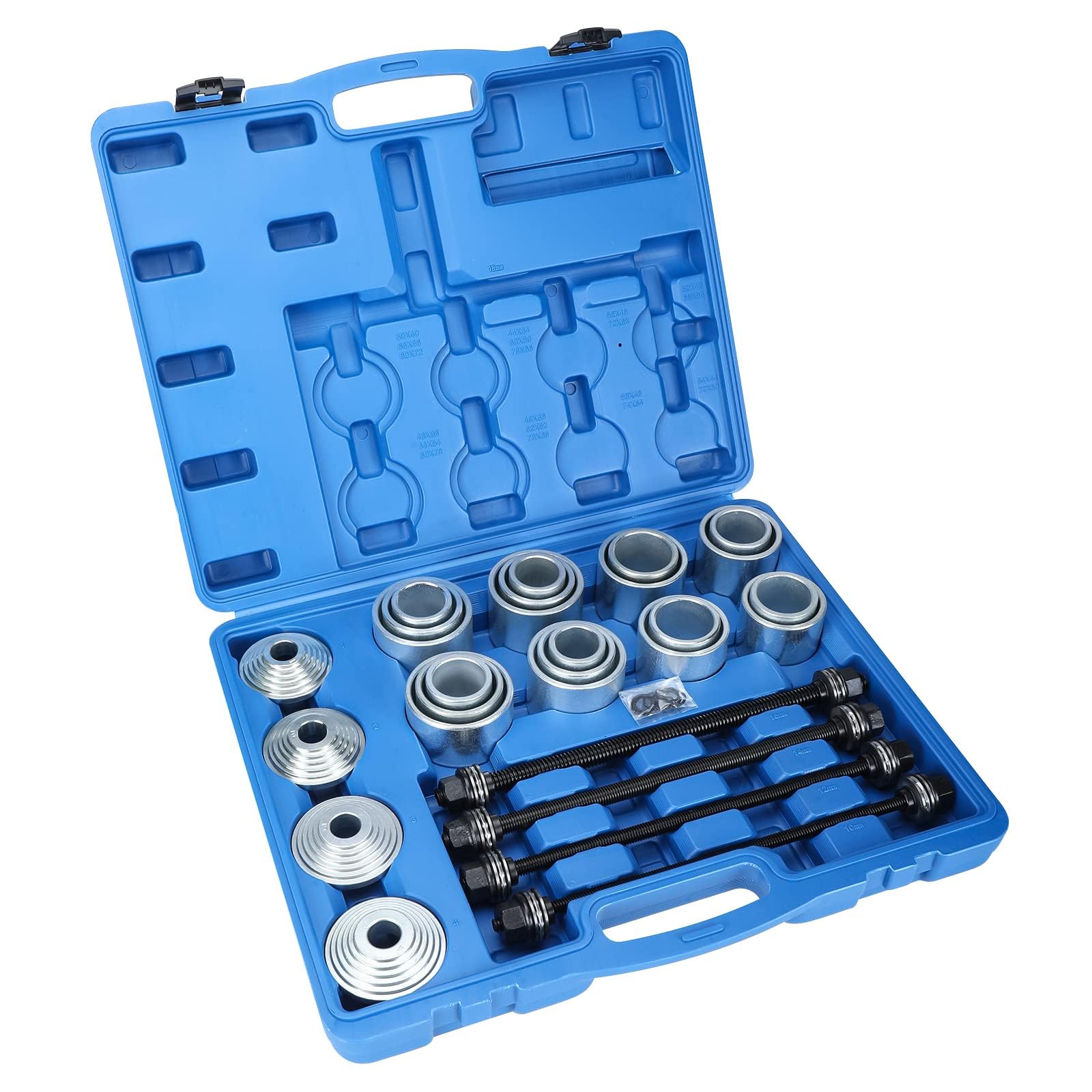 FreeTec Juego de rodamientos silenciosos de 28 piezas, extractor de cojinetes de rueda, herramienta de manguitos de presión, extractor de cojinetes silenciosos con maletín de almacenamiento, extractor