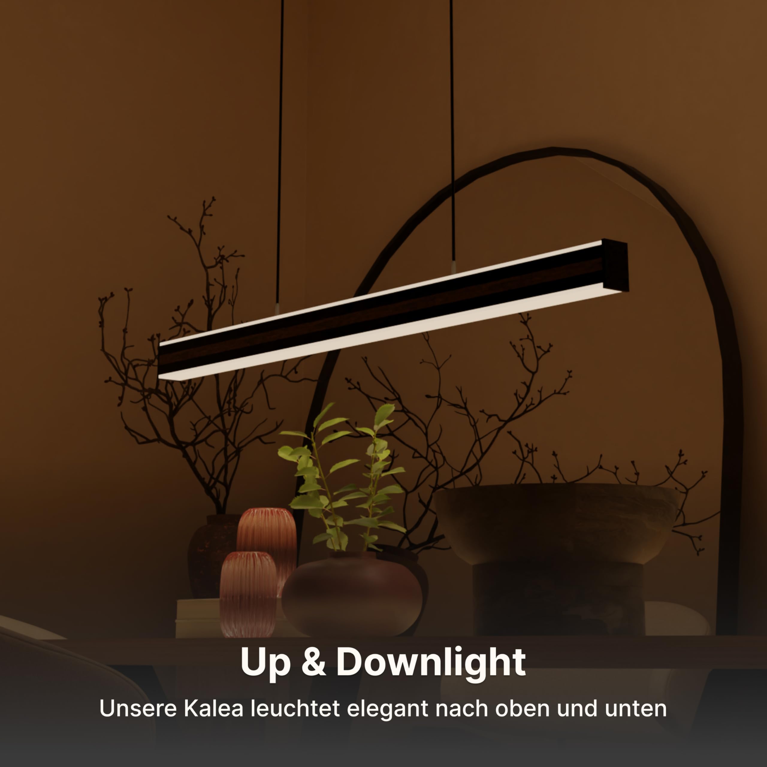Kalea Designer Pendelleuchte V2, LED Hängeleuchte dimmbar Hängelampe, 2200 K - 6000 K, Amazon Alexa & Google Home, Tuya (Schwarz, 150cm)