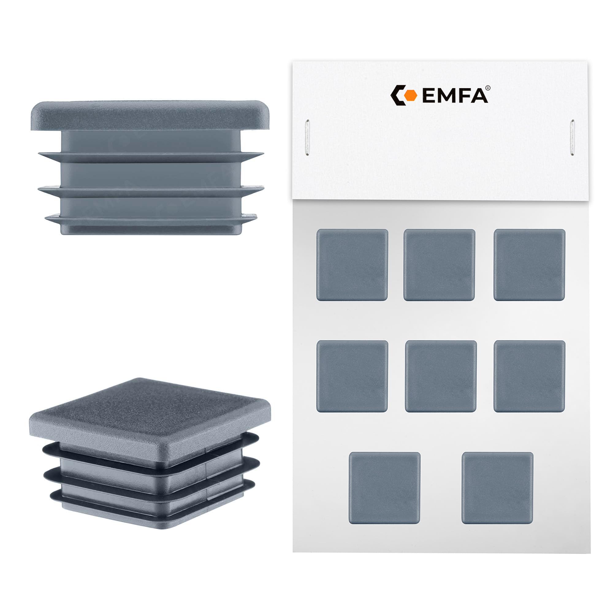 EMFA Tapón para Tubo Cuadrado 150x150 mm, Antracita, 20 Piezas | Tapón Cuadrado, Terminal para Tubo, Polietileno PE, Tapón con Láminas