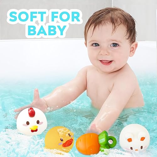 Easter Basket Essentials - Easter Basket Stuffers - 4 Pack No Hole Animal Bath Toys - Baby First Easter Stuffer Gifts Bath Tub Toy for Newborn Infant Toddler Kids Boys Girls Age 0+ Months