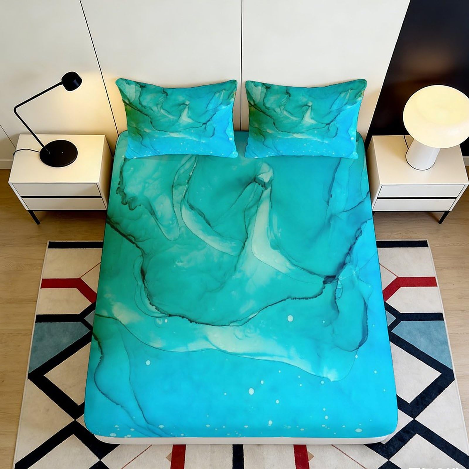 3D Printed Aqua Marble Fitted Sheet Microfiber Soft Breathable Ocean Art Mattress Cover for Bedroom Dorm Décor 120x200x25cm