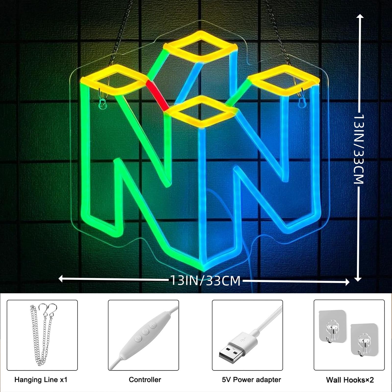 N64 Retro Gaming Logo Neon Sign, Mancave Gaming LED Light, Custom