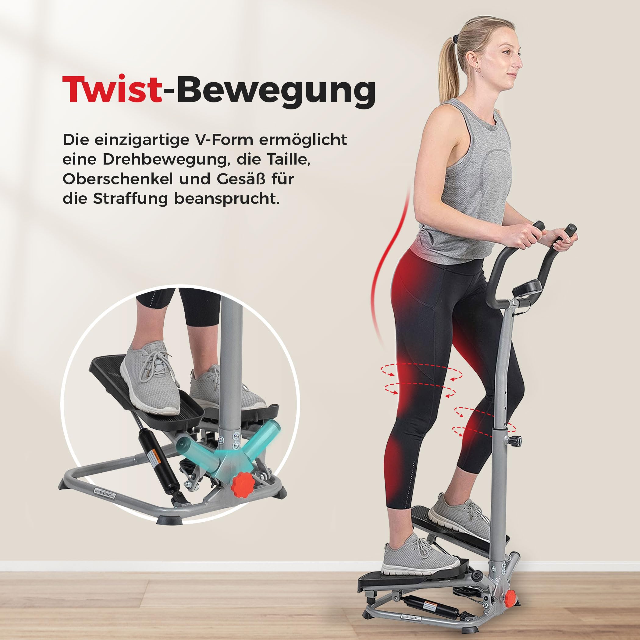 Sunny Health & Fitness Stair Stepper mit Lenker, Stairmaster für Zuhause, Gelenkschonendes Cardio-Training, Optionaler Twist-Bewegung, Widerstandsbändern und Kostenloser SunnyFit App-Verbindung