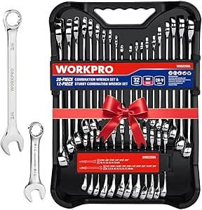 WORKPRO 32-Piece SAE & Metric Combination Wrenches Set, 20-Piece Standard wrenches and 12-Piece Stubby Wrenches with Org