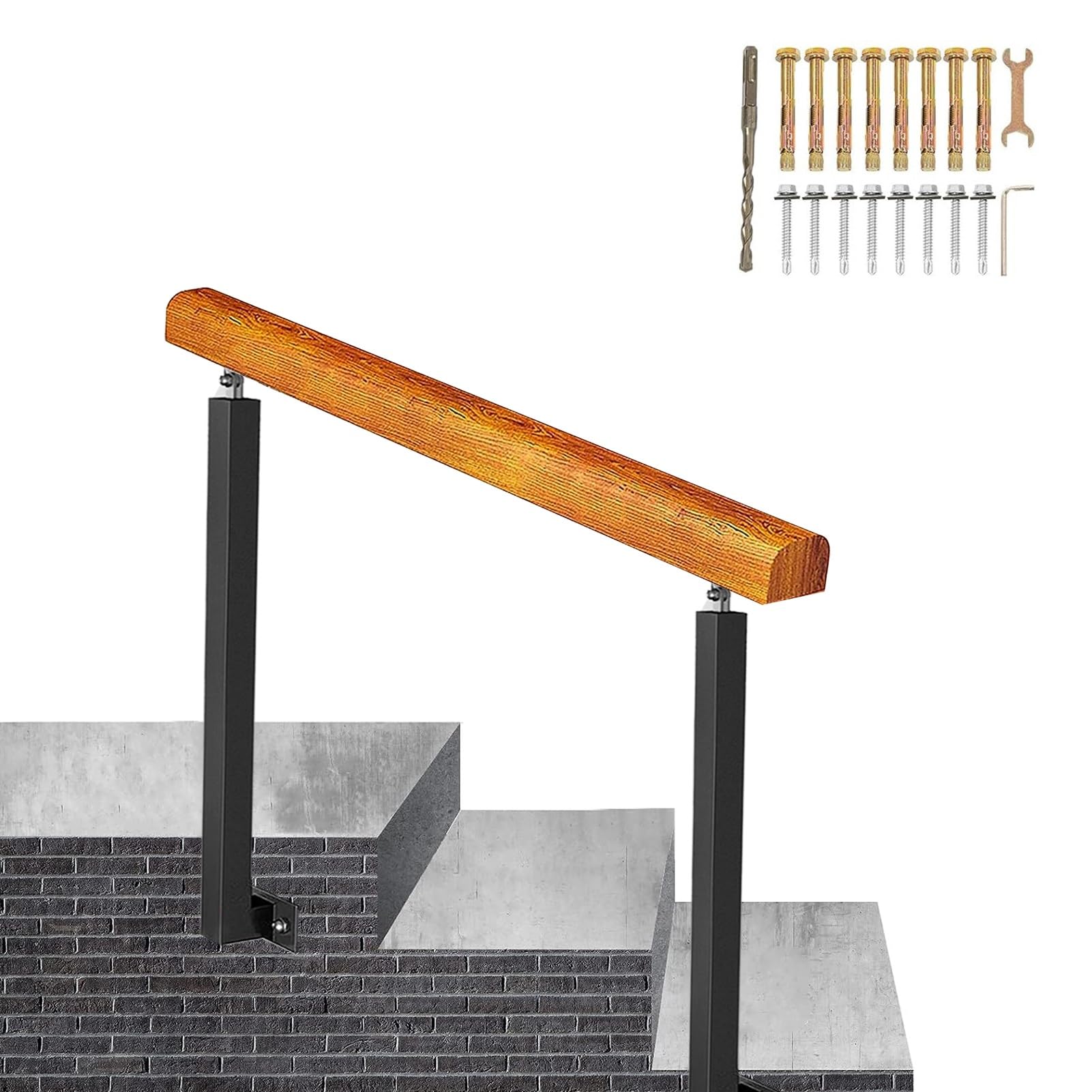 Rampe d'escalier de transition en fer forgé pour extérieur avec poteau de balustre