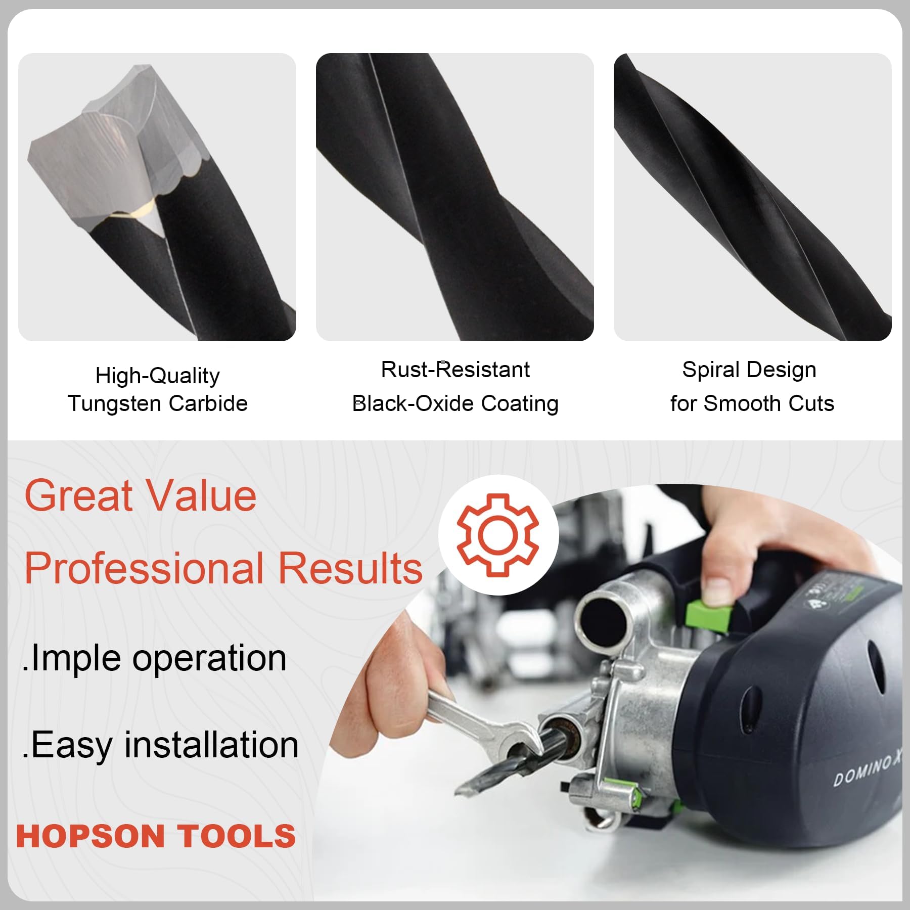 Hopson Tools Solid Carbide Bit for Domino Jointing Machines Cutter by DF700 10mm Diameter Solid Carbide Bit, 1 Piece - Image 3