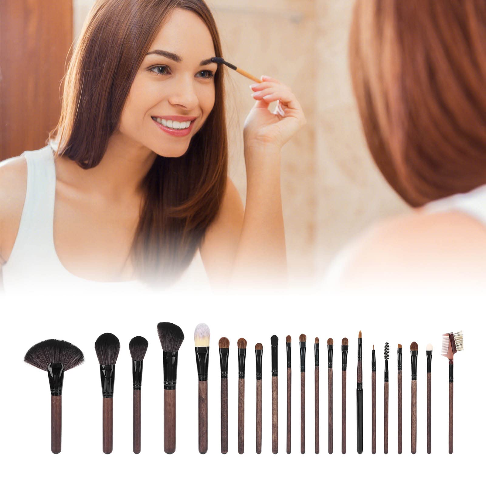 Set di pennelli per trucco 21 pezzi con manico in legno, pennello per fondotinta per ombretti, strumento cosmetico con custodia, forte assorbimento della polvere, colorazione