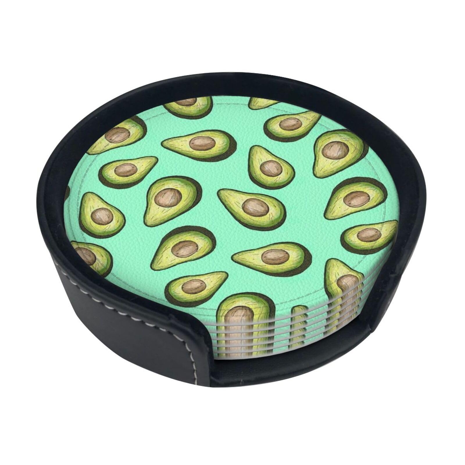 Fresh Tropical Fruit Avocado Print Round Coasters Set Of 6,Coaster For Tabletop Protection Home Bar Decor