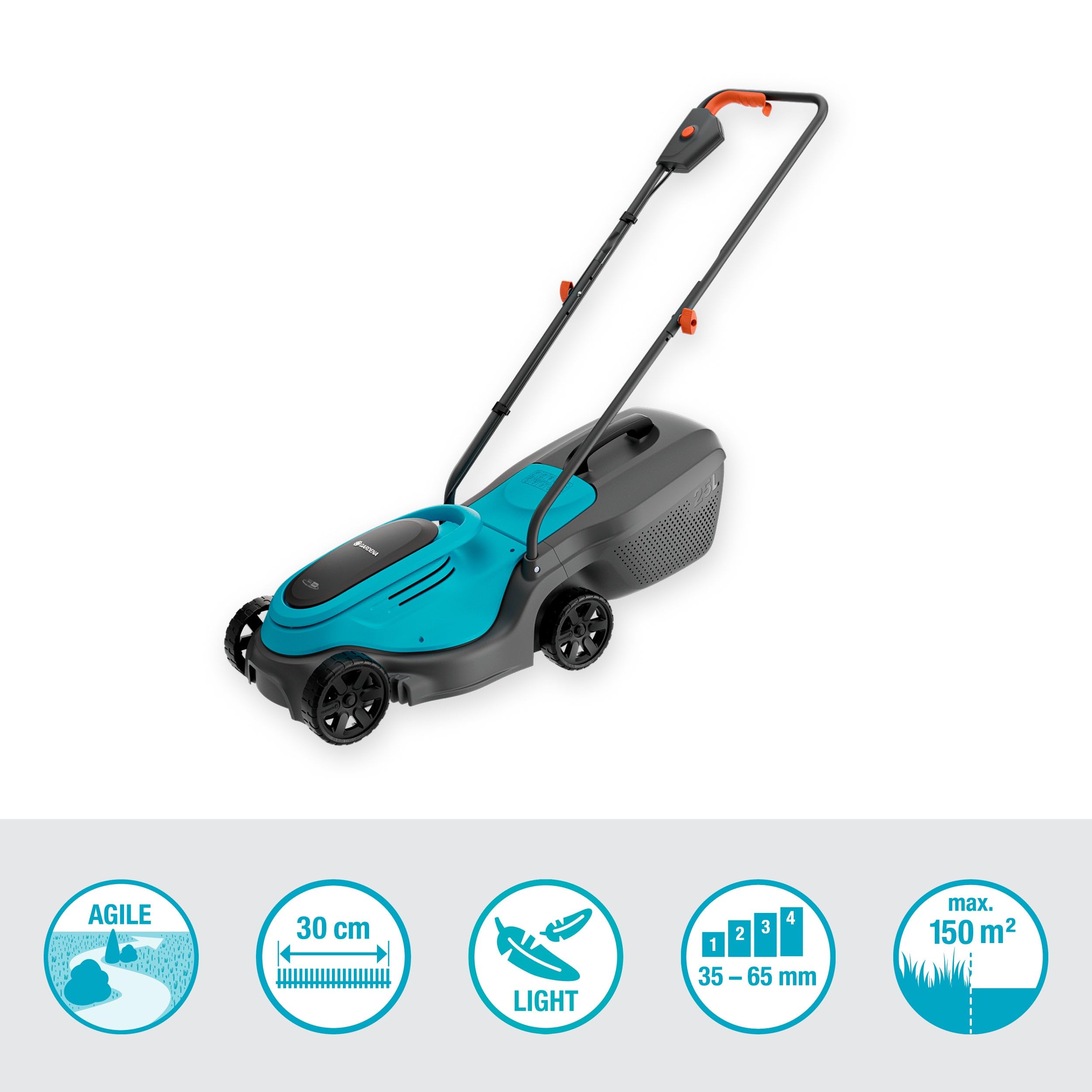 Gardena Akku-Rasenmäher EasyMax 30/18V P4A Ready-to-Use Set: Schneidmesser, Leichtgewicht, Höhenverstellung, Grasauffang, Kabellos (14629-20)