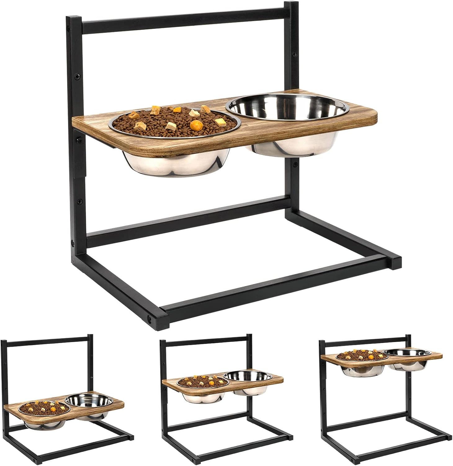 Emfogo Dog Bowls Elevated Dog Bowls for Large Dogs 3 Heights5in 9in 13in Dog Food Bowls Dog Bowl Stand Raised Dog Bowls for Large Dogs 16.5x16 inch Carbonized Black