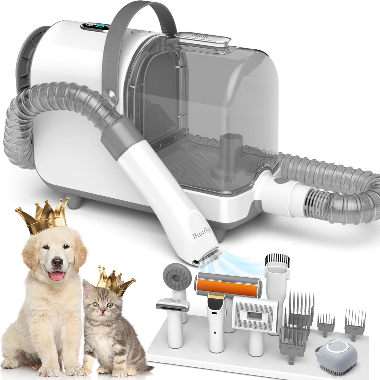 Bunfly Dog Grooming Kit & Vacuum Suction 99.99 Pet Hair, 3L Large