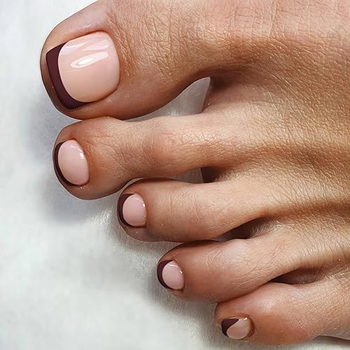 Miniatura 4 de Xcrear - Juego de uñas francesas a presión de color rojo cálido, uñas largas cuadradas y para los dedos de los pies, uñas postizas largas y falsas,