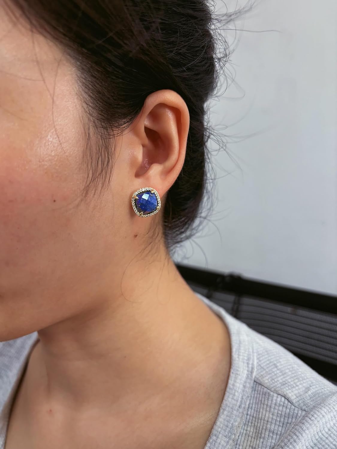 Lapis Earrings, Blue Stud Earrings for Women, Natural Gemstone Jewelry for Her - Image 5