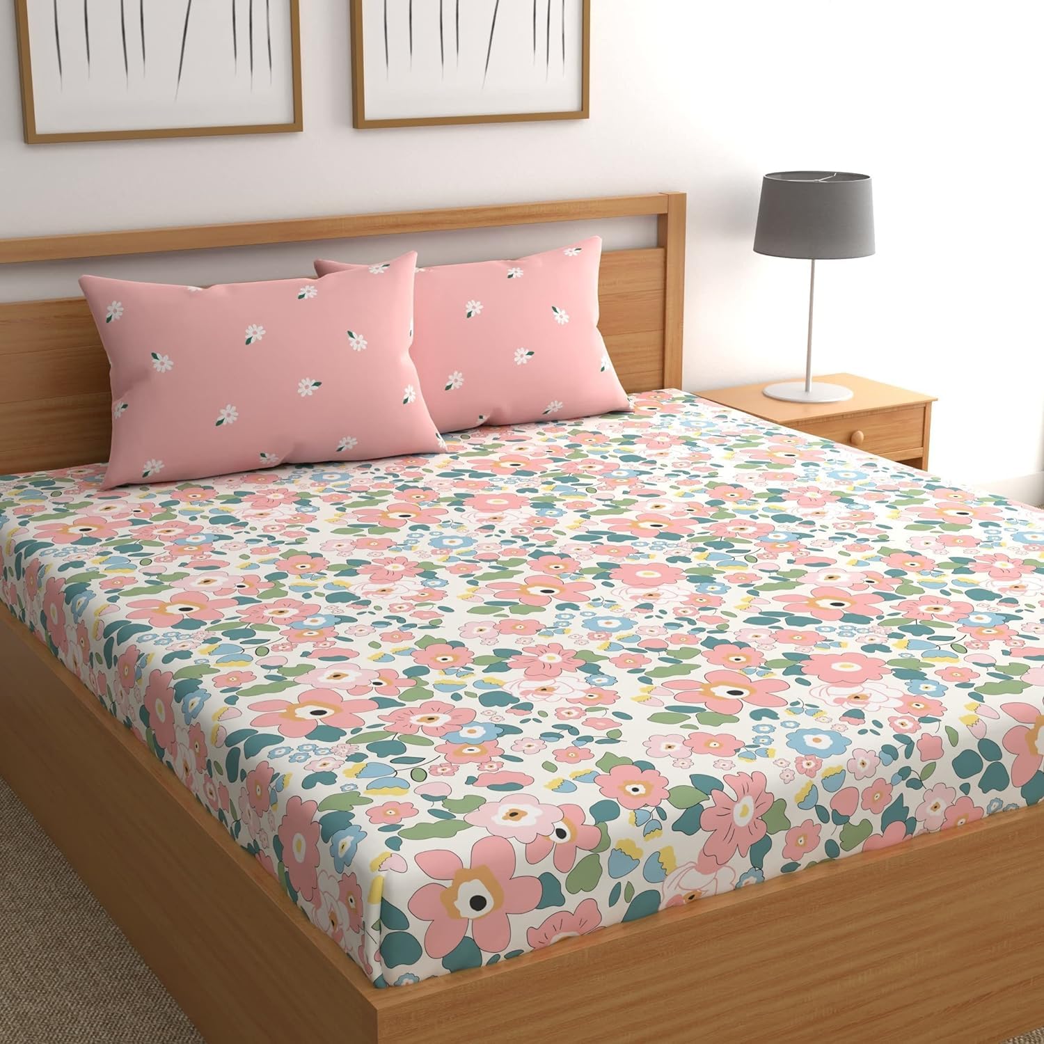URANUS NIYAFAB Cotton California King Size Elastic Fitted Bedsheet 84"x74" with 2 Pillow Covers-Pink Color (B0CRLFZS2W) Amazon Price History, Amazon Price Tracker