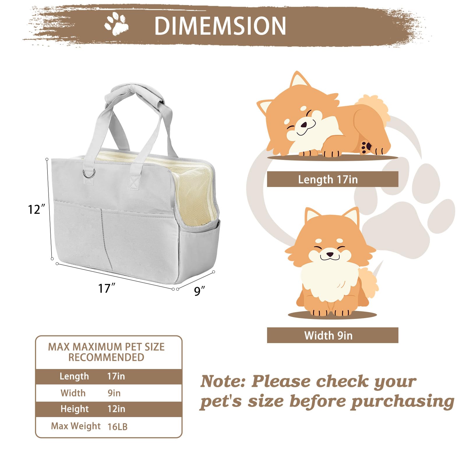 Cat Carrier Soft, Dog Purse Carrier for Small Dogs, Soft-Sided Dog Carrier Airline Approved, Dog Tote Bag with Six Pockets, Pet Carrier Washable, Oxford Cotton Bag for Puppy Kitten