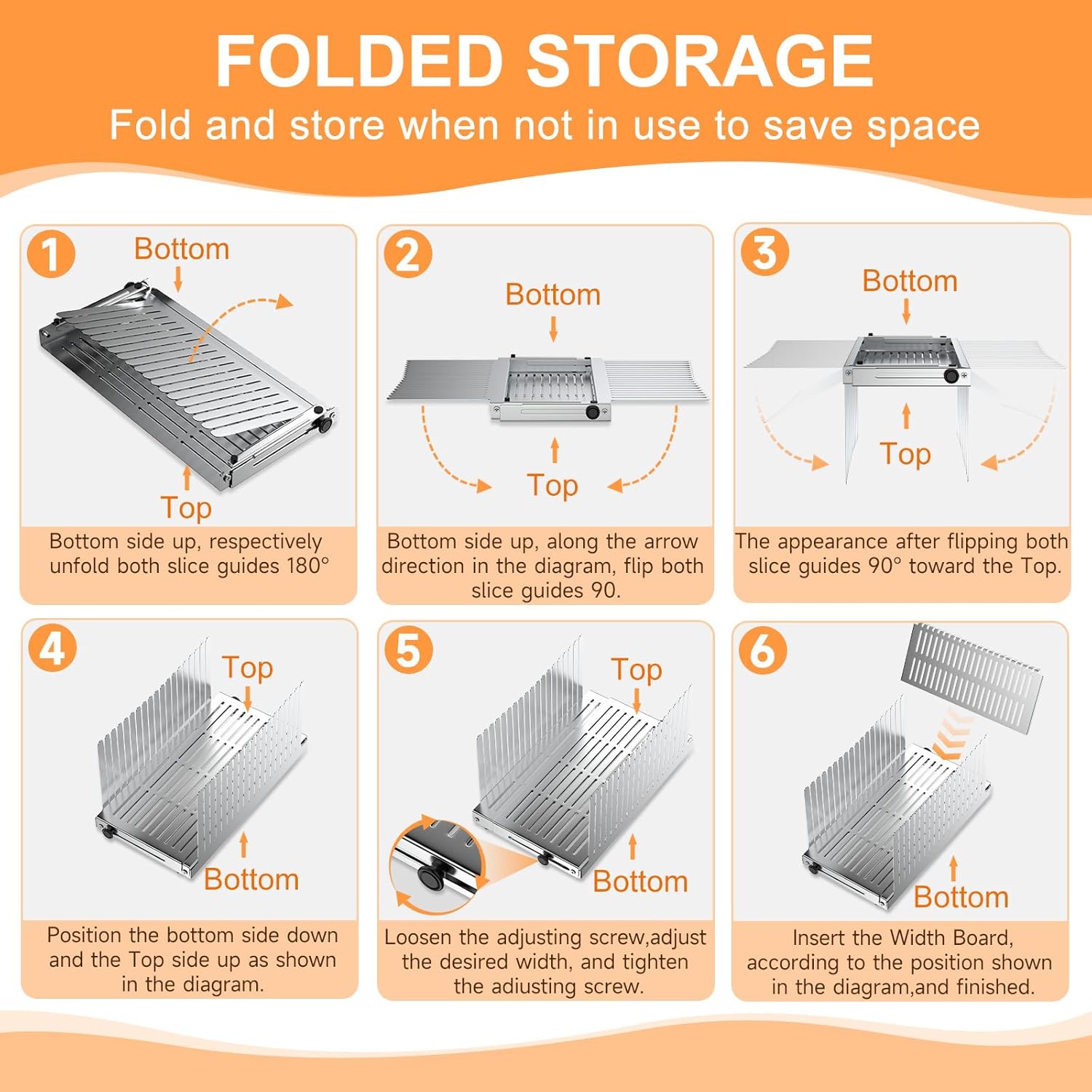 Stainless steel Bread Slicer for Homemade Bread,Adjustable Width,Foldable Compact,Bread Slicing Guide,Bread Loaf Slicer,for Cakes,Bagels,slice is 0.5",Bread width: 5.5"-8.3" (Gray)