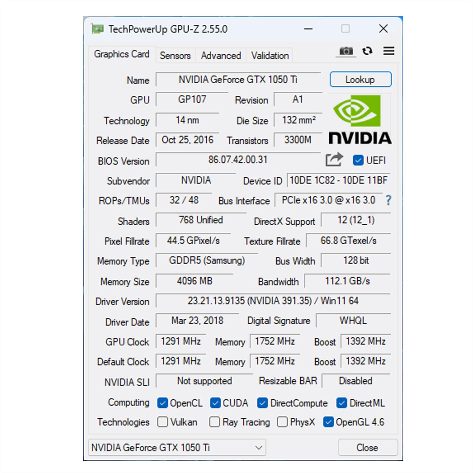Nuwo Scheda Video GTX 1050 Ti GTX1050Ti 4 GB GDDR5 128 bit 1291MHz, Scheda Grafica GPU per PC Gaming, DVI, HDMI, DisplayPort, PCI Express 3.0 x16, Supporta DirectX 12, Bulk