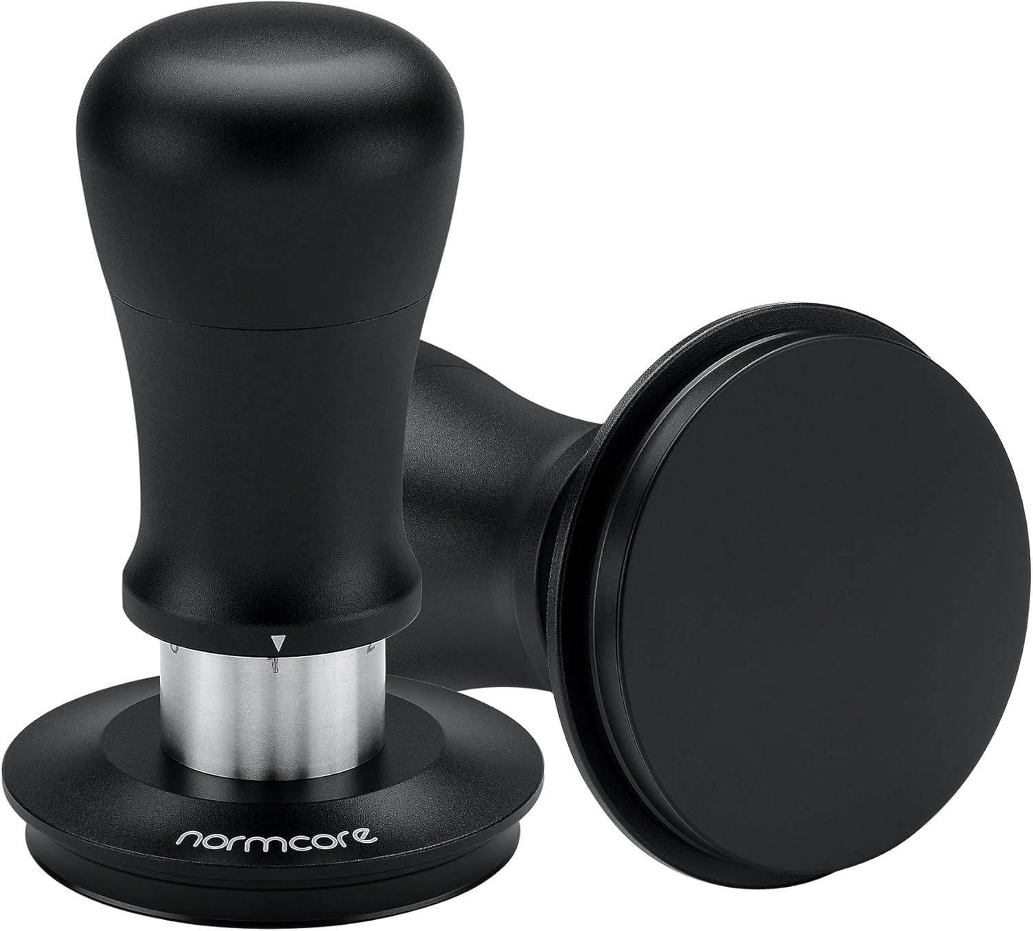 Normcore 58.5mm Coffee Tamper V5, Spring-loaded Espresso Tamper with 6 Adjustable Pressure Settings, Tri-Spring Technology, Titanium-Coated Flat Base, Aluminum Handle and Silcone Stand, Black