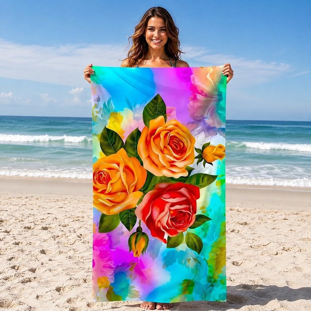 Ręcznik plażowy Rainbow Roses Fast Mikrofibra 200x200 cm