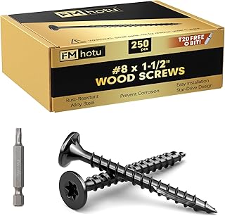 #8 x 1-1/2” Deck Screws, 250Pcs Star Drive Wood Screws, Rust Resistant Timber Screws for Timber/Log/Landscaping Wood, T20 Star Bit Included, Black