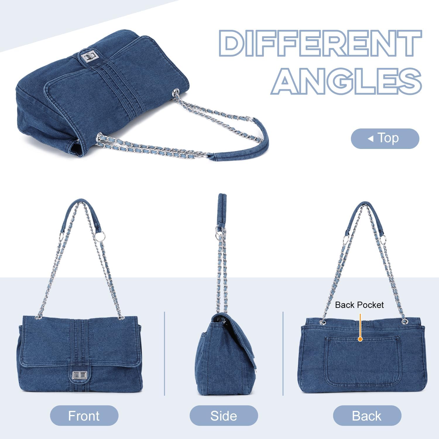 Denim Purse for Women Denim Hobo Bag Casual Jean Crossbody Shoulder Handbag