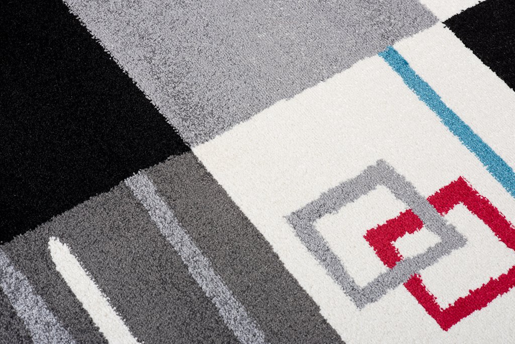 Tapiso JAWA dywan z krótkim włosiem, nowoczesny dywan, szary, czarny, biały, geometryczny, w kratkę, diament, w paski, linie, do salonu, Ökotex 140 x 190 cm