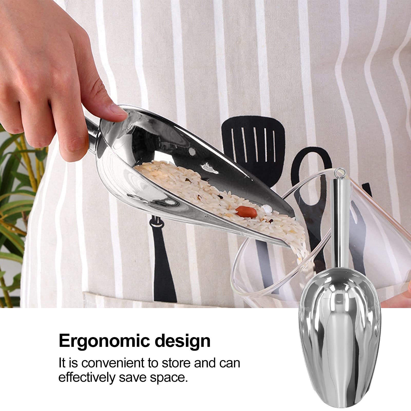 Pala per Ghiaccio, Acciaio Inossidabile Farina Multifunzionale Cibo Tè Chicchi di Caffè Frutta Secca Paletta di Metallo Utensili Speciali per Cucina di Casa Bar(D'argento