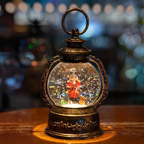 Vista 170 de Linterna de globo de nieve de Navidad, muñeco de nieve brillante con música, forro USB/funciona con pilas, linterna iluminada para decoración