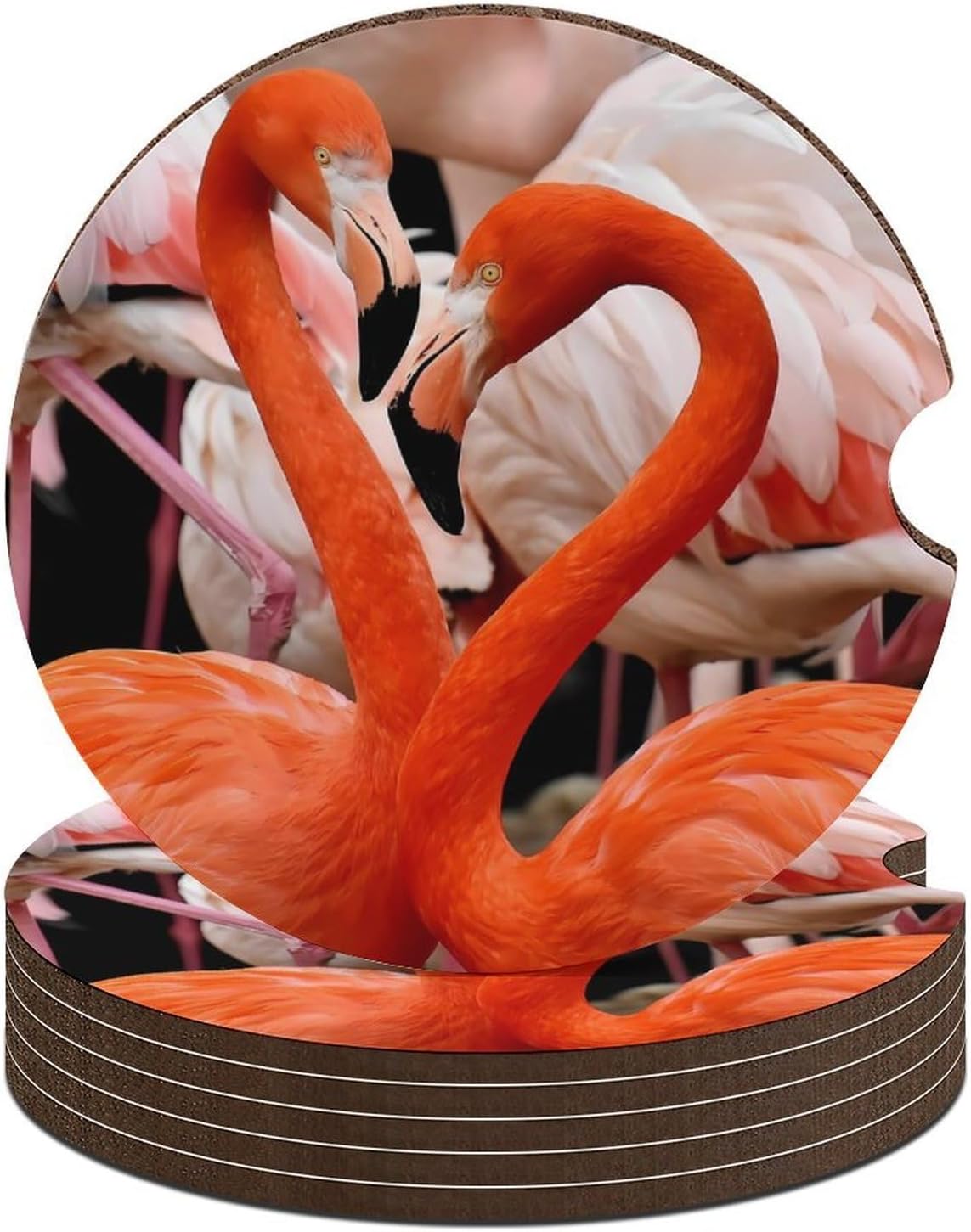 Flamingos Bird Car Cup Holder Coaster with Cork Base 2.6 Inches Anti Slip | Absorbent Cute Car Accessories Interior Fashion Decor with Finger Notch