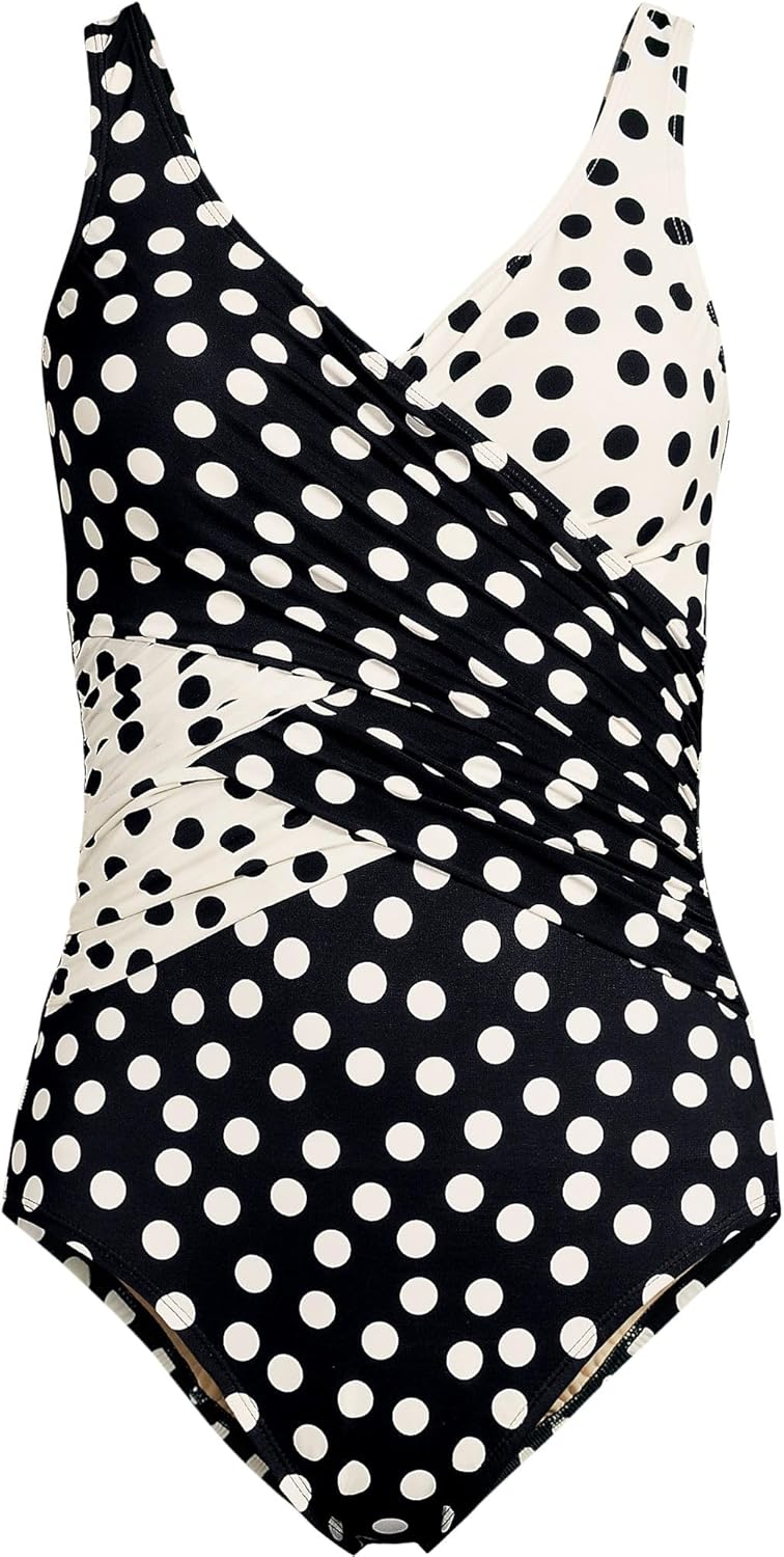 Lands' End Women's New SlenderSuit Wrap One Piece Swimsuit